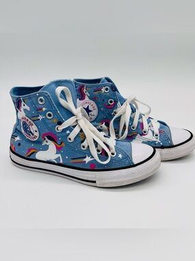 Converse Light Blue High Top Sneakers with Unicorn Graphic